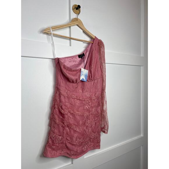 NWT Majorelle Ilaria One Shoulder Lace Overlay Mini Dress Pretty Pink Size: M - Picture 3 of 7